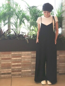 「マリンキャップ」｜「アイテム（つなぎ/オールインワン）」を使った、mikikoさん（レディース・162cm）の夏コーディネート
