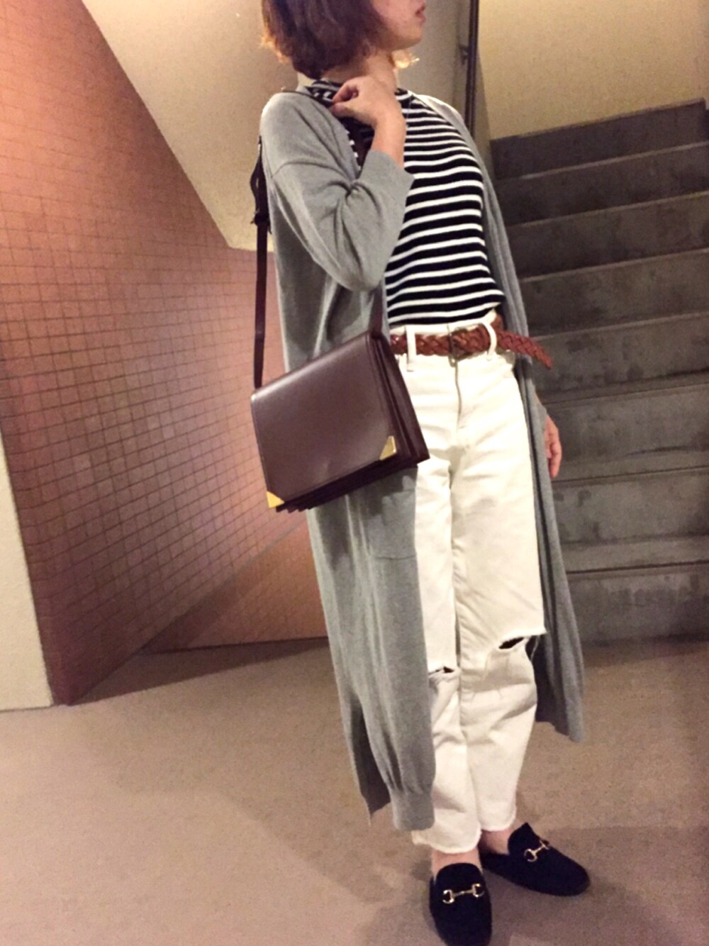 「シンプルコーデ、休日コーデ、ローファーサンダル」｜「SENSE OF PLACE by URBAN RESEARCHのDB ワッフルクルーネックT(ノースリーブ)（Tシャツ/カットソー、ブラック系）」を使った、たかちんさん（レディース・150cm）の秋コーディネートの1枚目の写真