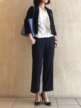 「Abercrombie&Fitch（アバークロンビーアンドフィッチ）のアイテム（テーラードジャケット）」を使った、よんよんさん（レディース・165cm）の秋コーディネート