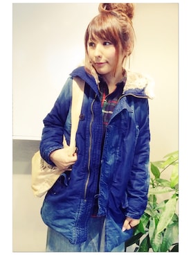 「アイテム（ミリタリージャケット）」を使った、くろさやさん（レディース・158cm）の冬コーディネート