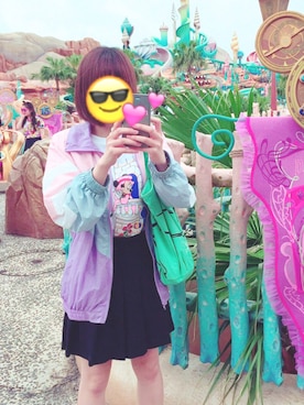 「SPINNS（スピンズ）のアイテム（ナイロンジャケット、パープル系）」を使った、♡caspi♡さん（レディース・155cm）の夏コーディネート