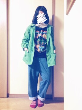 「学校」｜「アイテム（その他アウター）」を使った、miuさん（レディース・154cm）の冬コーディネート