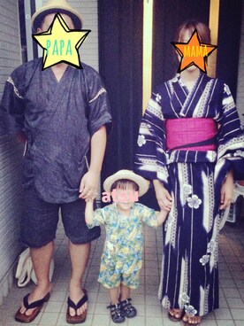 「アイテム（浴衣、グリーン系）」を使った、atsuさん（キッズ・80cm）の夏コーディネート