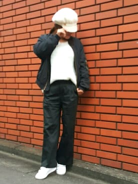 「ブラック×ホワイト」｜「アイテム（ブルゾン）」を使った、Kaoさん（レディース・156cm）の秋コーディネート