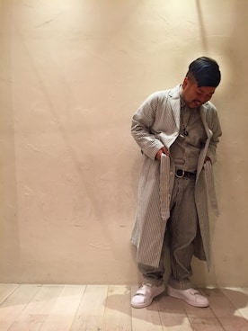 「BEAUTY&YOUTH UNITED ARROWS（ビューティーアンドユースユナイテッドアローズ）のBY TRADITIONAL ヘリンボーンストライプ パジャマガウン（その他アウター、ブルー系）」を使った、Isao Takahashiさん（メンズ・155cm）の秋コーディネート