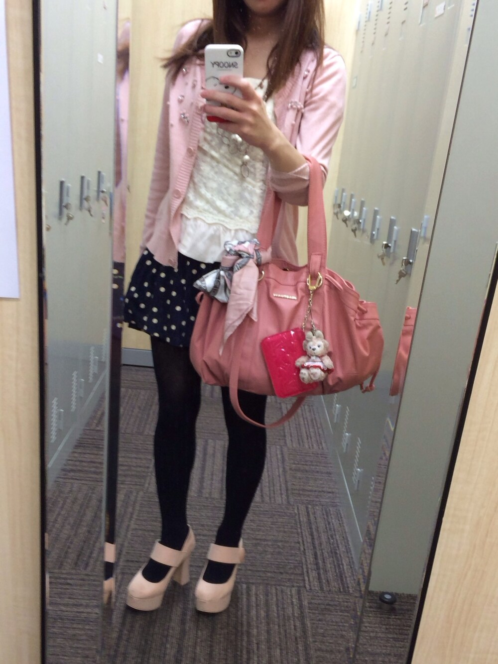 「JILL by Jillstuart、JILLSTUART、pinkygirls、WILL SELECTION」｜「JILL by JILL STUARTのアイテム（カーディガン/ボレロ、ピンク系）」を使った、まゅさん（レディース・154cm）の春コーディネートの1枚目の写真