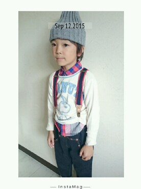 「BOOFOOWOO」｜「アイテム（スウェット）」を使った、Misaoさん（キッズ・120cm）の秋コーディネート