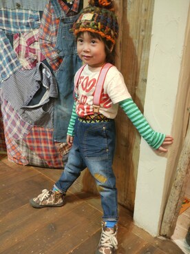 「アイテム（サスペンダー）」を使った、Misaoさん（キッズ・100cm）の秋コーディネート
