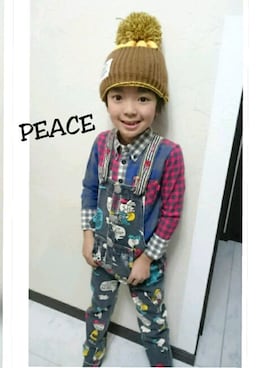 「One deux boo（ワンドゥーブー）のアイテム（ニットキャップ/ビーニー）」を使った、Misaoさん（キッズ・127cm）の冬コーディネート