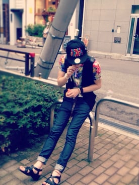 「m.a+（エムエークロス）のm.a＋ （ベルト、ブラウン系）」を使った、ペコさん（メンズ）の春コーディネート