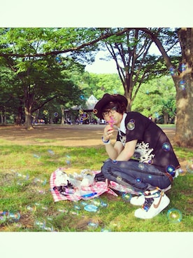 「m.a+（エムエークロス）のm.a＋ （ベルト、ブラウン系）」を使った、ペコさん（メンズ）の夏コーディネート