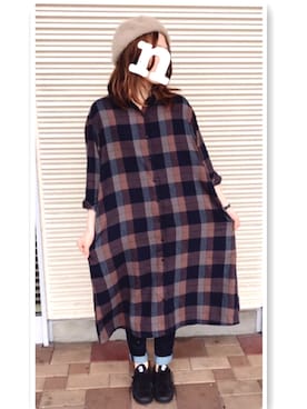 「DISCOAT（ディスコート）のアイテム（ハンチング/ベレー帽）」を使った、nunさん（レディース・158cm）の秋コーディネート