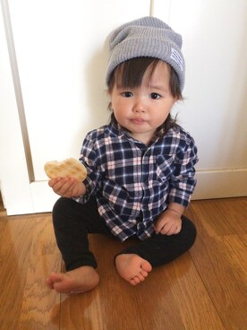 「西松屋（ニシマツヤ）のアイテム（トップス、ブルー系）」を使った、haru*さん（キッズ・100cm）の秋コーディネート