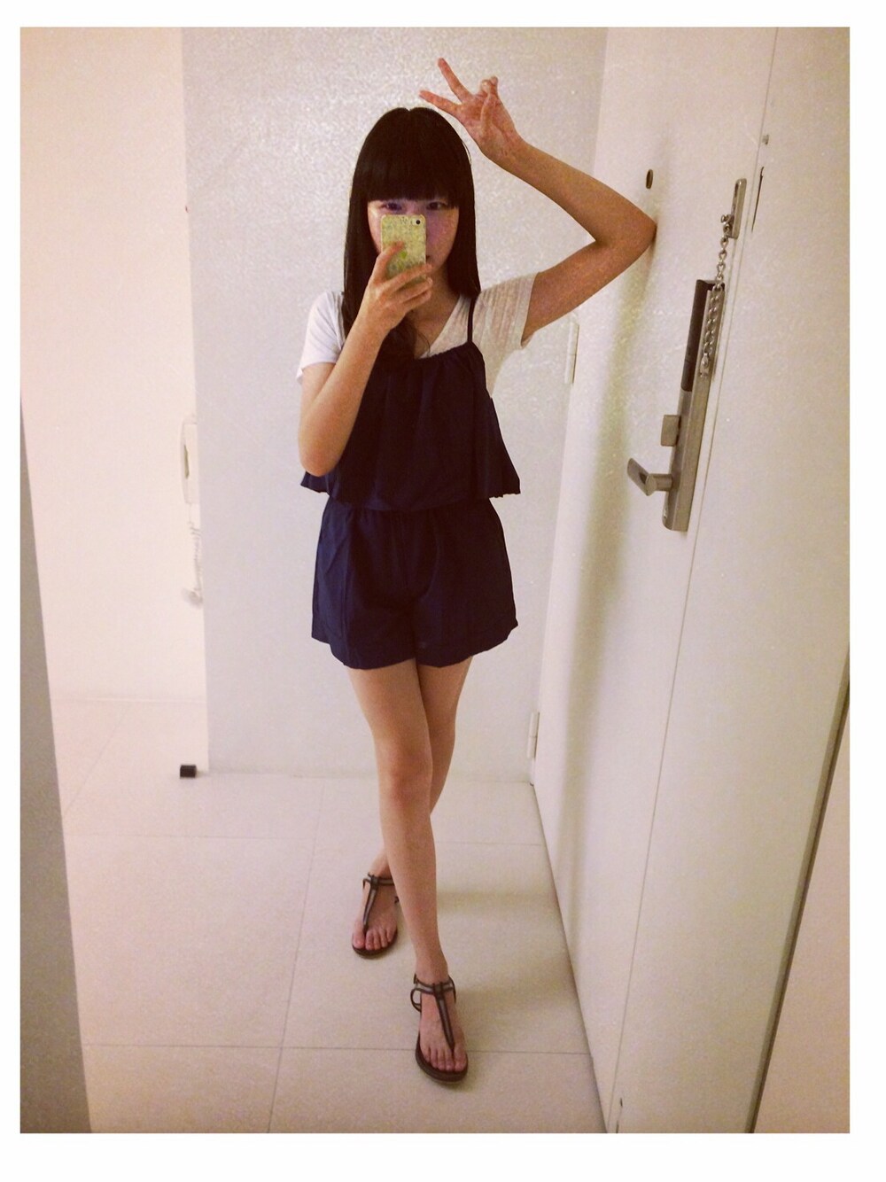「連身褲（つなぎ/オールインワン、ブルー系）」を使った、Hua-Huaさん（レディース・155cm）の夏コーディネートの1枚目の写真