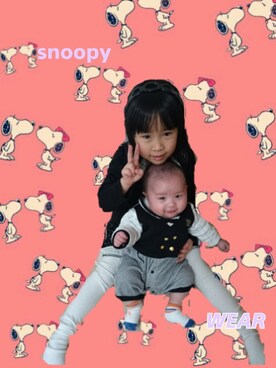 「アイテム（ロンパース、ブラック系）」を使った、まゆさん（キッズ・60cm）の冬コーディネート