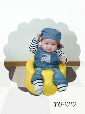 「e.a.B（エーアーベー）のアイテム（オールインワン・サロペット）」を使った、まゆさん（キッズ・60cm）の春コーディネート