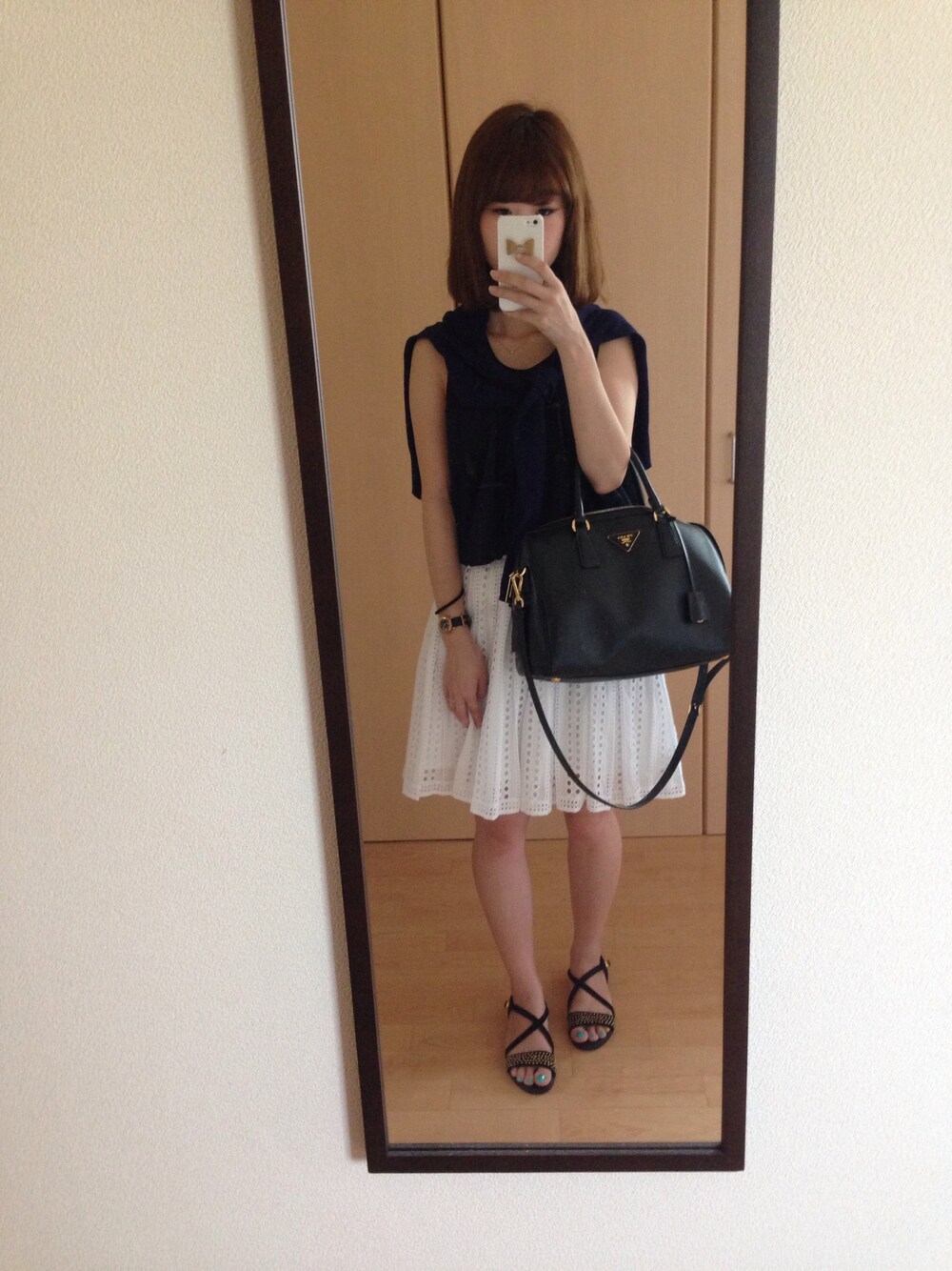「Ray BEAMSの*Ray BEAMS / レースギャザー ミニスカート（スカート、ホワイト系）」を使った、mapiさん（レディース・153cm）の夏コーディネートの1枚目の写真
