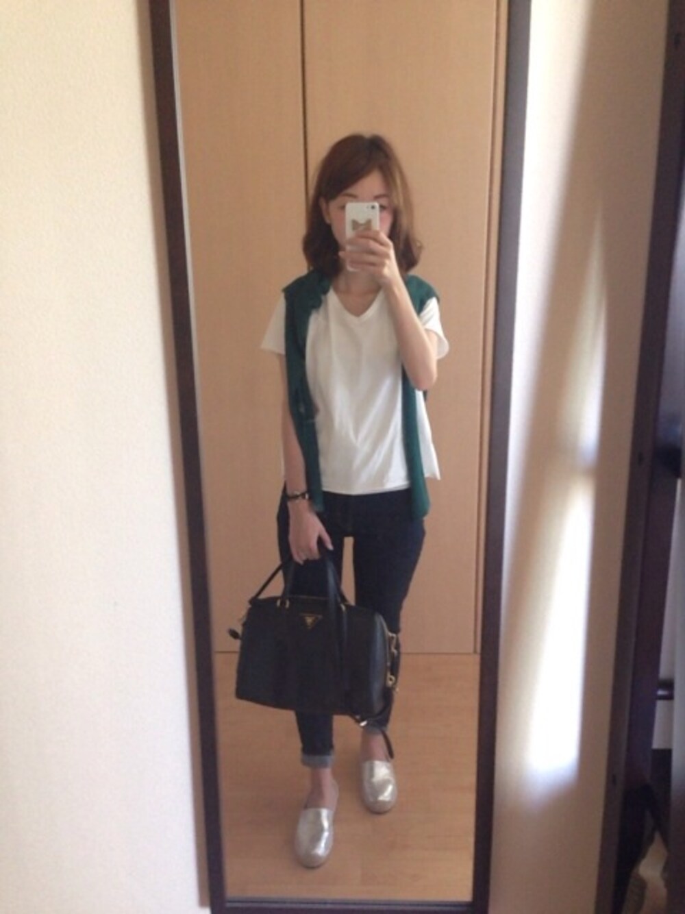 「秋のコーデ」｜「LILY BROWNのアイテム（カーディガン/ボレロ、グリーン系）」を使った、mapiさん（レディース・153cm）の夏コーディネートの1枚目の写真