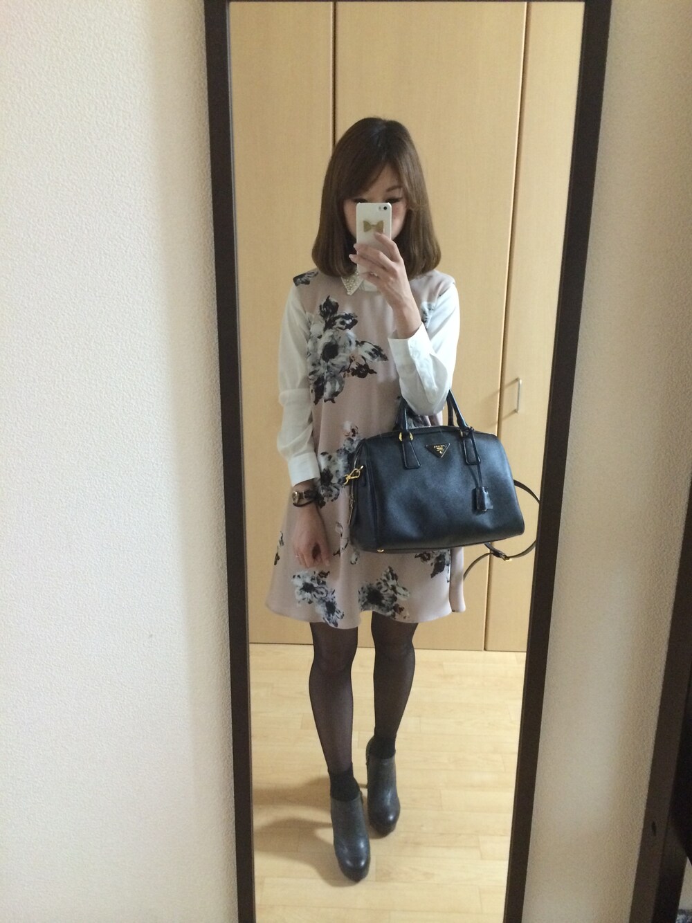 「SNIDELのアイテム（ワンピース、ピンク系）」を使った、mapiさん（レディース・153cm）の秋コーディネートの1枚目の写真
