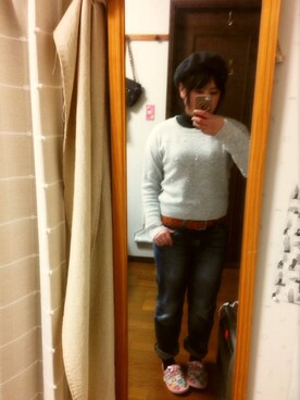 「Heather（ヘザー）のパールアンゴラニット　536942（ニット/セーター、グレー系）」を使った、蒼さん（レディース・160cm）の冬コーディネート