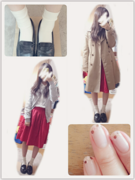 「ネイル」｜「アイテム（トレンチコート）」を使った、みいさん（レディース・154cm）の冬コーディネート