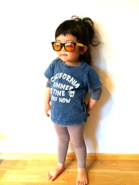 「西松屋（ニシマツヤ）のアイテム（Tシャツ/カットソー、ブルー系）」を使った、☆nagisa☆さん（キッズ）の春コーディネート