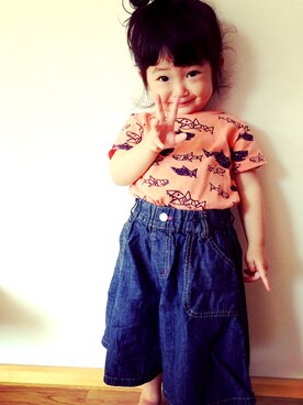 「西松屋（ニシマツヤ）のアイテム（Tシャツ/カットソー、ピンク系）」を使った、☆nagisa☆さん（キッズ）の春コーディネート