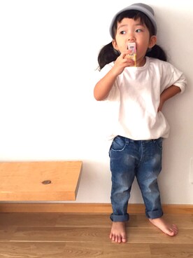 「koriaのアイテム（Tシャツ/カットソー、ホワイト系）」を使った、☆nagisa☆さん（キッズ）の秋コーディネート