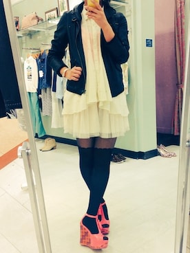 「Bou Jeloud（ブージュルード）のアイテム（ライダースジャケット）」を使った、SyaNAさん（レディース・162cm）の春コーディネート