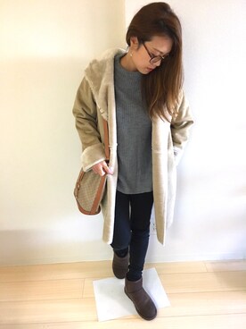 「セリーヌ」｜「アイテム（ムートンコート）」を使った、Lilyさん（レディース・158cm）の冬コーディネート