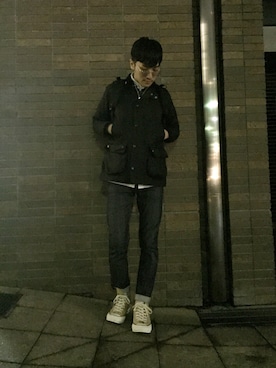 「オイルドジャケット」｜「アイテム（デニムジャケット）」を使った、斉藤  遼さん（メンズ・178cm）の冬コーディネート