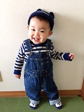 「ブルー」｜「アイテム（サロペット/オーバーオール）」を使った、かなとっちmamaさん（キッズ・80cm）の冬コーディネート