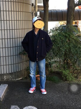 「Abercrombie&Fitch（アバークロンビーアンドフィッチ）のアイテム（ニット/セーター）」を使った、mainichinemuiさん（メンズ・172cm）の冬コーディネート