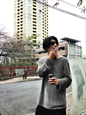 「nonnative（ノンネイティブ）のアイテム（スウェット）」を使った、与一さん（メンズ・180cm）の春コーディネート