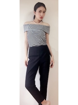 「FOREVER 21（フォーエバー トゥエンティーワン）のアイテム（その他パンツ、ブラック系）」を使った、植杉佳代さん（レディース・163cm）の秋コーディネート