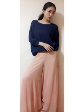 「GU（ジーユー）のアイテム（ニット/セーター、ブルー系）」を使った、植杉佳代さん（レディース・163cm）の秋コーディネート