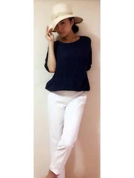 「ROPE' PICNIC（ロペピクニック）のアイテム（ハット、ベージュ系）」を使った、植杉佳代さん（レディース・163cm）の秋コーディネート