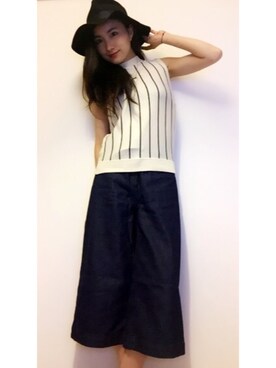 「GU（ジーユー）のアイテム（デニムパンツ、ブルー系）」を使った、植杉佳代さん（レディース・163cm）の秋コーディネート