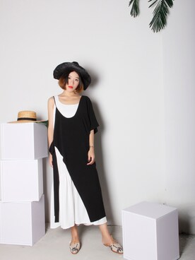 「黑白配」｜小方绿子さん（レディース・160cm）の夏コーディネート