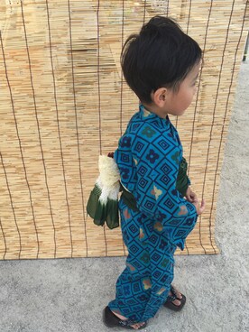 「アイテム（浴衣、グリーン系）」を使った、miniさん（キッズ・100cm）の夏コーディネート