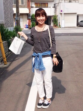 「JOURNAL STANDARD（ジャーナルスタンダード）のパンツ（Pants、ホワイト系）」を使った、まみたすさん（レディース）の夏コーディネート