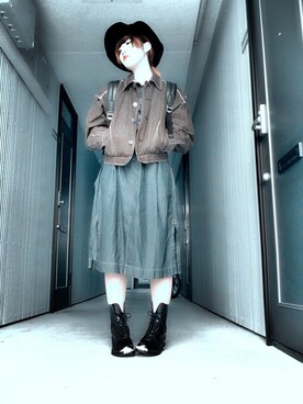 「デニムonデニム」｜「アイテム（ワンピース/ドレス）」を使った、Linuxさん（レディース・156cm）の冬コーディネート