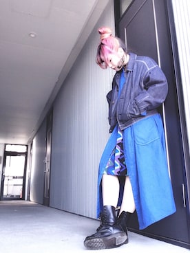 「usedのアイテム（デニムジャケット、ブルー系）」を使った、Linuxさん（レディース・154cm）の春コーディネート