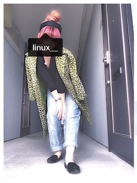 「usedのアイテム（デニムパンツ、ブルー系）」を使った、Linuxさん（レディース・154cm）の春コーディネート