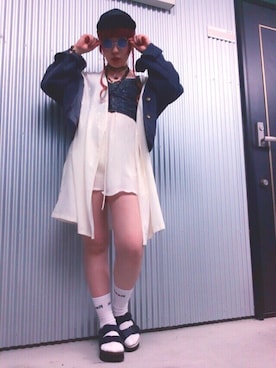 「usedのアイテム（ワンピース、ホワイト系）」を使った、Linuxさん（レディース・154cm）の秋コーディネート