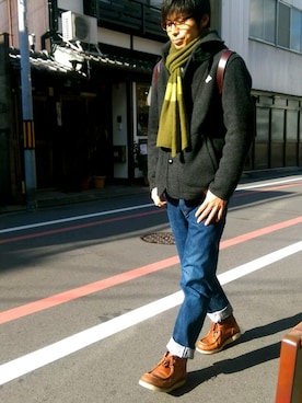 「カシミヤマフラー」｜「アイテム（その他アウター）」を使った、さささん（メンズ・172cm）の冬コーディネート