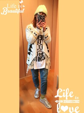 「シルバーシューズ」｜「アイテム（ニットキャップ/ビーニー）」を使った、Miiさん（レディース・161cm）の冬コーディネート