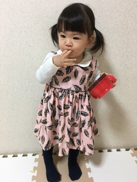 「アイテム（タイツ/ストッキング、ブルー系）」を使った、miorin さん（キッズ・80cm）の秋コーディネート