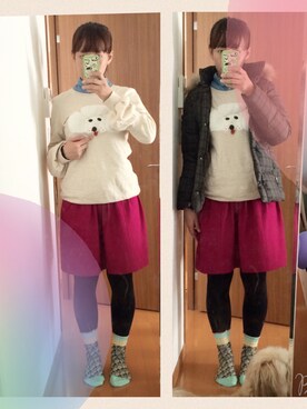 「動物モチーフ」｜「アイテム（ダウンジャケット/コート）」を使った、なちゲノムさん（レディース・156cm）の冬コーディネート