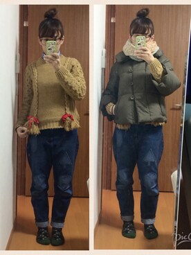 「おさげ」｜「アイテム（ジャケット/アウター）」を使った、なちゲノムさん（レディース・156cm）の冬コーディネート